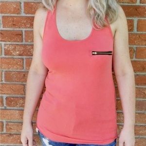NEW POL Zipper Back Tank with half back zipper and front pocket zipper